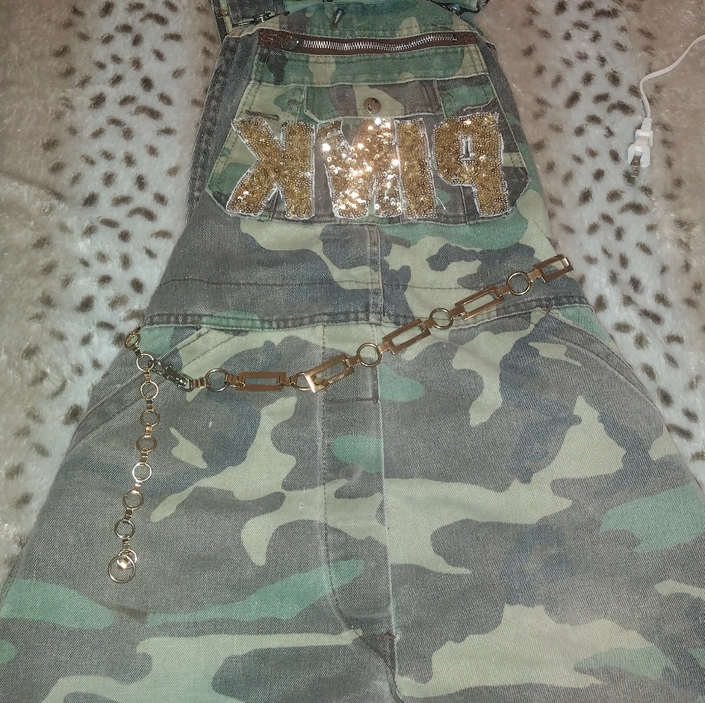 Camo Overalls with  PINK Gold Sequin Detail 86 Sequin Detail In Back